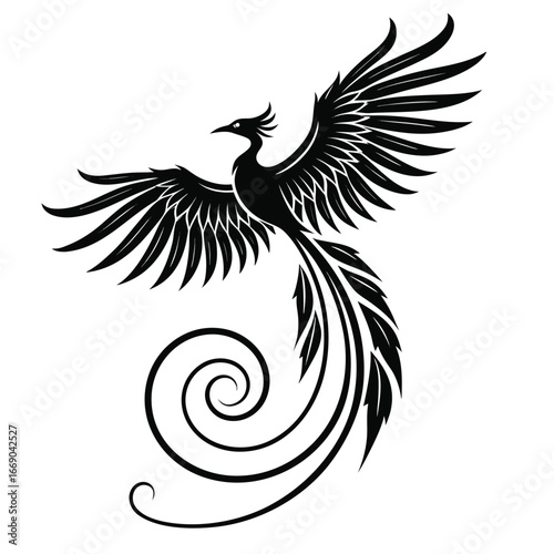 Phoenix wings glowing in spiral jewel silhouette