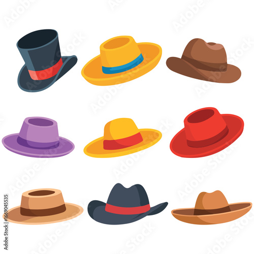 Carnival costumes hats fashion accessory collection isolated vector illustration on white background