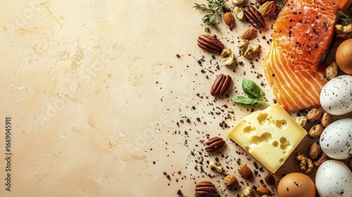 Wallpaper Mural A vibrant and healthy keto meal, featuring salmon, eggs, and various nuts, perfect for your ketogenic diet Torontodigital.ca