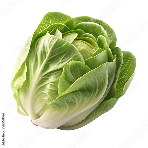 Lettuce, isolated lettuce, light falling on it from an angle making it more visible and attractive, close-up, transparent background