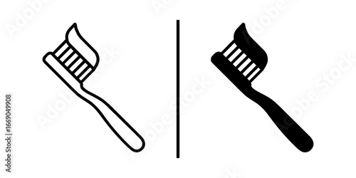 Toothbrush with Toothpaste Black and White Vector Icon

