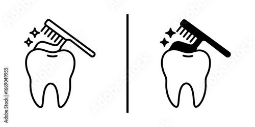 Cleaning Tooth with a Brush Black and White Vector Icon

