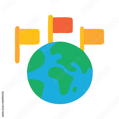 World globe featuring colorfully vibrant flags, ideal for international relations, multicultural concepts, educational materials, travel guides, and patriotic themes.
