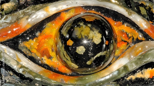 Abstract Eye Art Resin Artwork, Orange Black Glass Eye