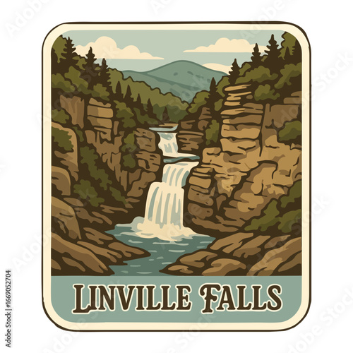 Vintage Usa waterfall, usa national preserve, waterfall clipart