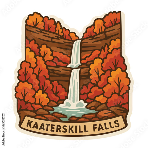 Vintage Usa waterfall, usa national preserve, waterfall clipart