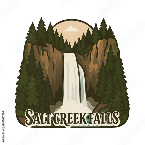 Vintage Usa waterfall, usa national preserve, waterfall clipart