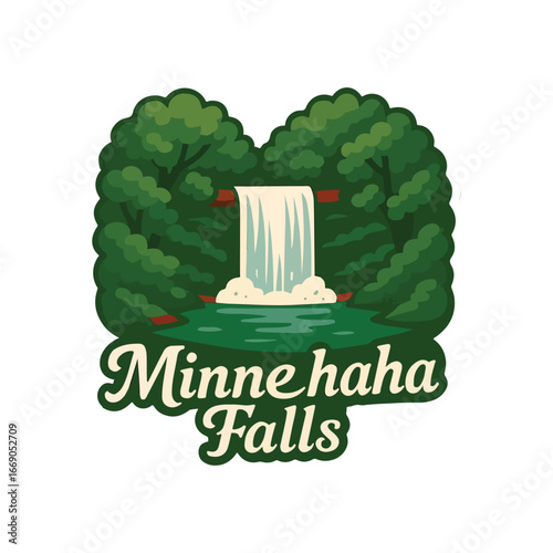 Vintage Usa waterfall, usa national preserve, waterfall clipart