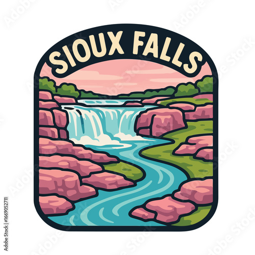 Vintage Usa waterfall, usa national preserve, waterfall clipart