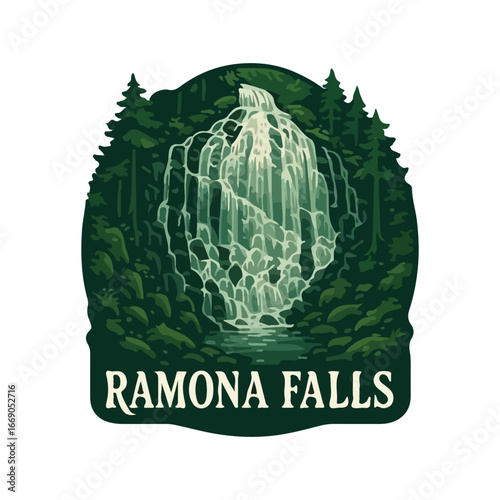 Vintage Usa waterfall, usa national preserve, waterfall clipart