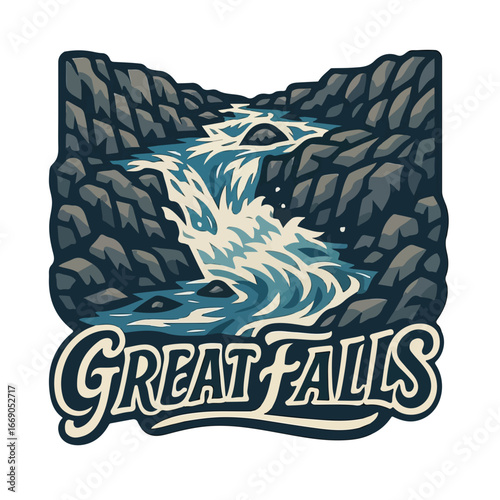 Vintage Usa waterfall, usa national preserve, waterfall clipart