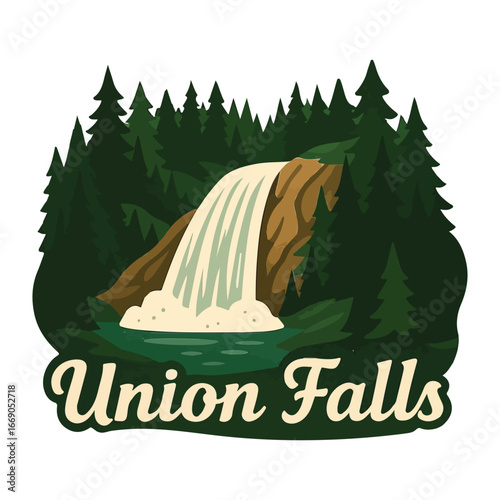 Vintage Usa waterfall, usa national preserve, waterfall clipart