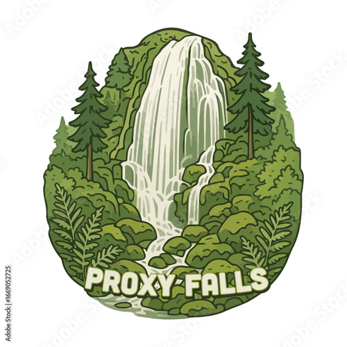 Vintage Usa waterfall, usa national preserve, waterfall clipart