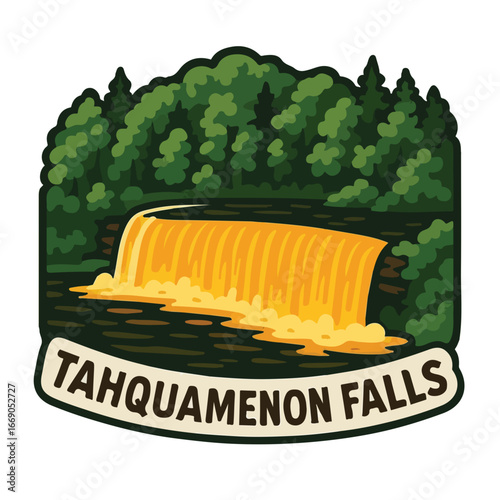 Vintage Usa waterfall, usa national preserve, waterfall clipart