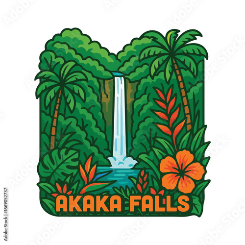 Vintage Usa waterfall, usa national preserve, waterfall clipart