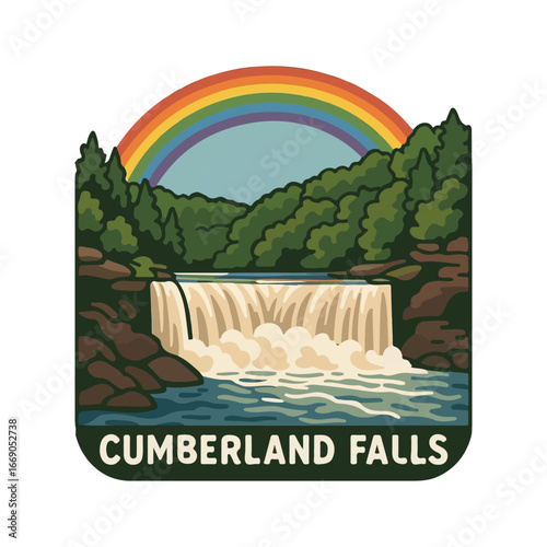 Vintage Usa waterfall, usa national preserve, waterfall clipart