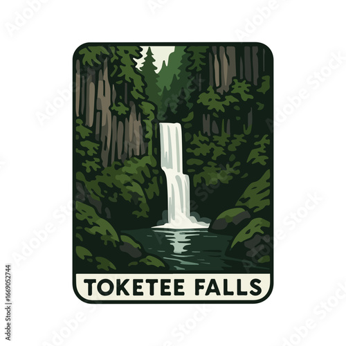 Vintage Usa waterfall, usa national preserve, waterfall clipart