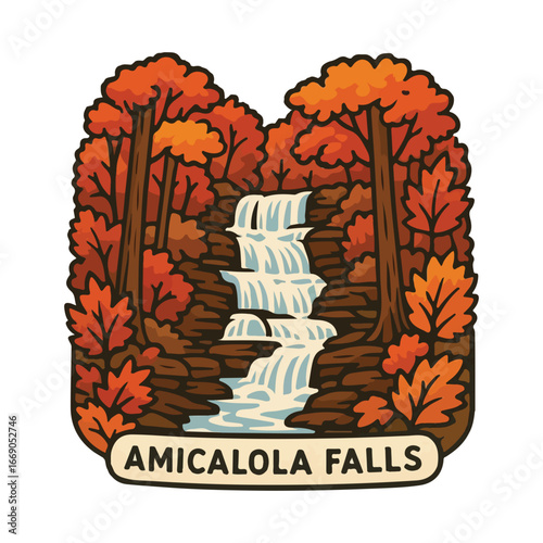 Vintage Usa waterfall, usa national preserve, waterfall clipart
