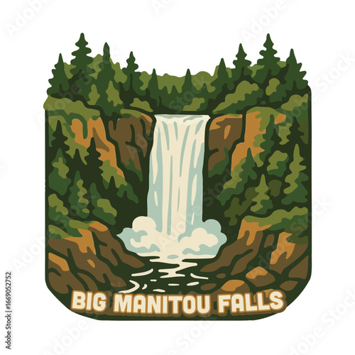 Vintage Usa waterfall, usa national preserve, waterfall clipart