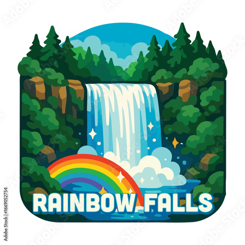 Vintage Usa waterfall, usa national preserve, waterfall clipart