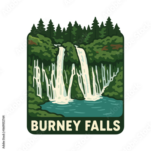 Vintage Usa waterfall, usa national preserve, waterfall clipart