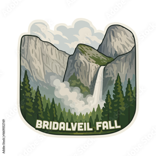 Vintage Usa waterfall, usa national preserve, waterfall clipart