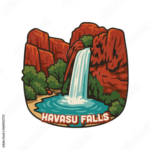 Vintage Usa waterfall, usa national preserve, waterfall clipart