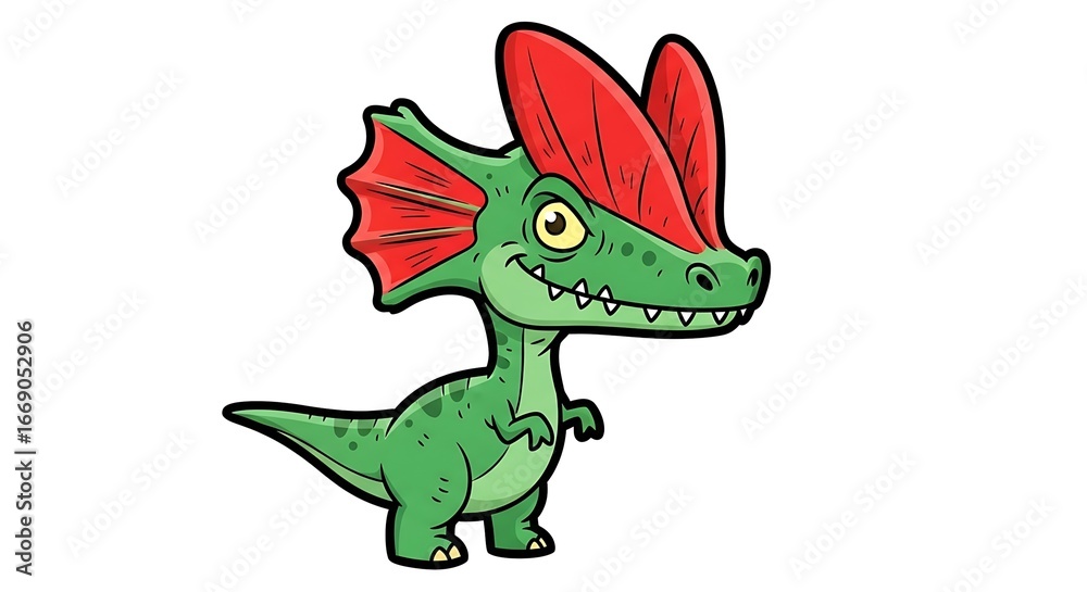 Obraz premium Cute cartoon of a Dilophosaurus dinosaur. 