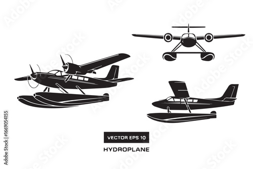hydroplane vector illustration eps ai formats with side front angled views – ideal for aviation design and presentation