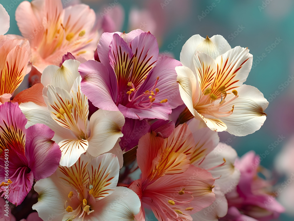 Fototapeta premium Bouquet mixed colorful flowers, field meadow and garden flowers pastel shades, beautiful background for a postcard, wallpaper, textile, screensaver for a phone computer