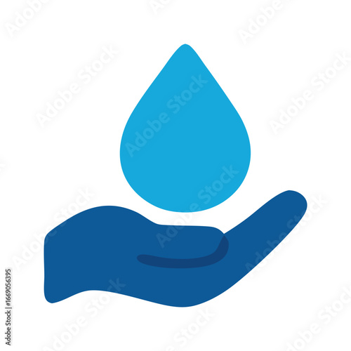 Hand holding a light blue water droplet suitable for environmental or conservation themes, beauty or skincare products, and science concepts.