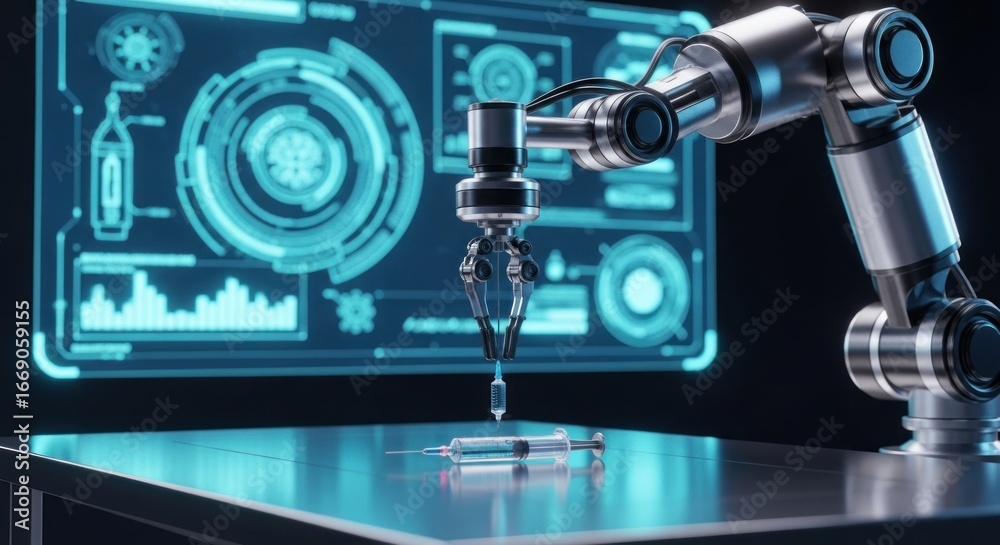 Fototapeta premium Automated pharmaceutical production using advanced robotic systems for medical research and