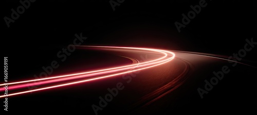 Night road curve, vehicle light trails, dark background, speed concept, website banner