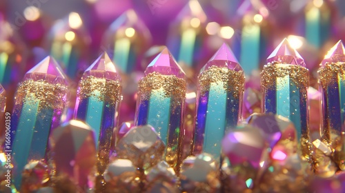 Vibrant Iridescent Crystals Cluster Gold Glitter