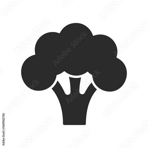 Simple broccoli icon in black and white silhouette design