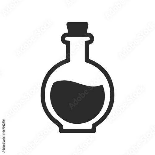 Black and white potion bottle icon with curved liquid