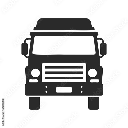Front view silhouette of delivery truck icon on white background
