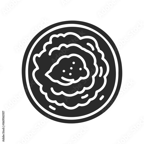 Monochrome icon of hummus plate with parsley garnish