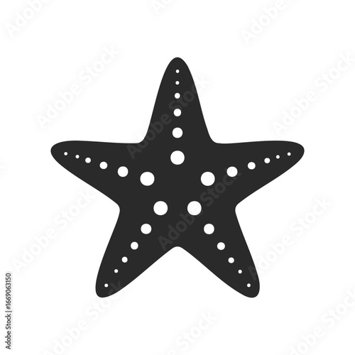 Silhouette of starfish with circular patterns on white background