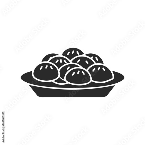 Silhouette of dumplings on plate - simple black and white icon design