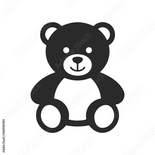 Cute black and white teddy bear illustration on white background