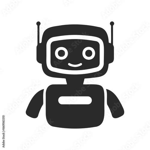 Smiling cute robot icon with antenna and friendly expression