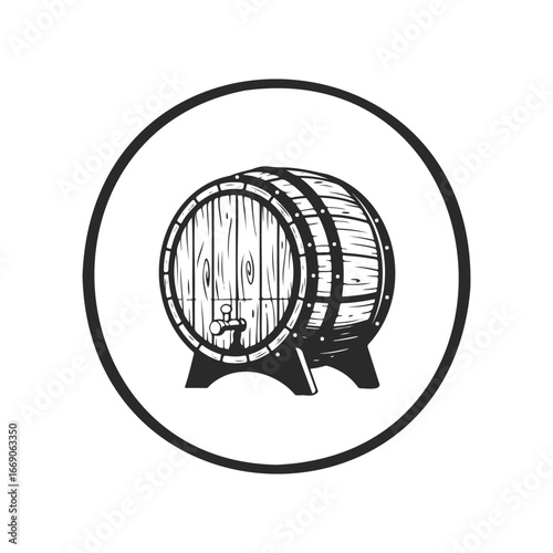 Monochrome barrel icon in circular frame