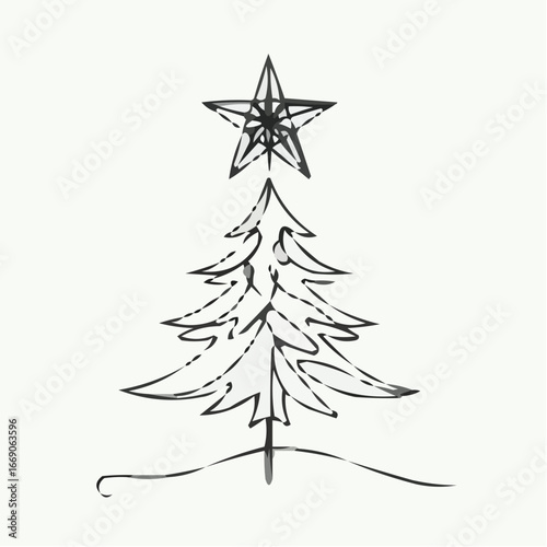 Christmas tree with decorative star topper in minimalist style  