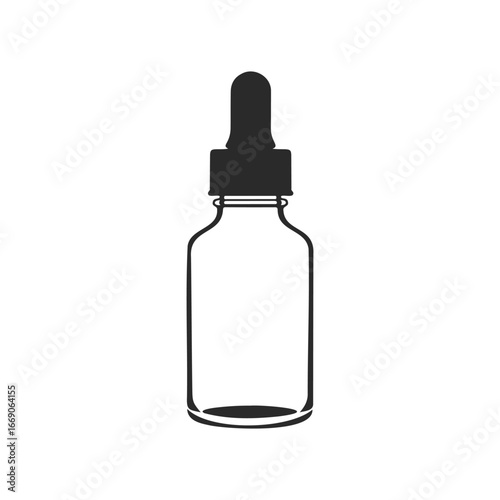 Black silhouette of dropper bottle on white background