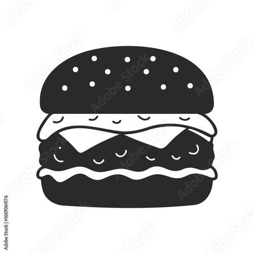 Silhouette of a classic cheeseburger with sesame seed bun