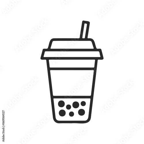 Simple black and white bubble tea icon with straw and tapioca pearls