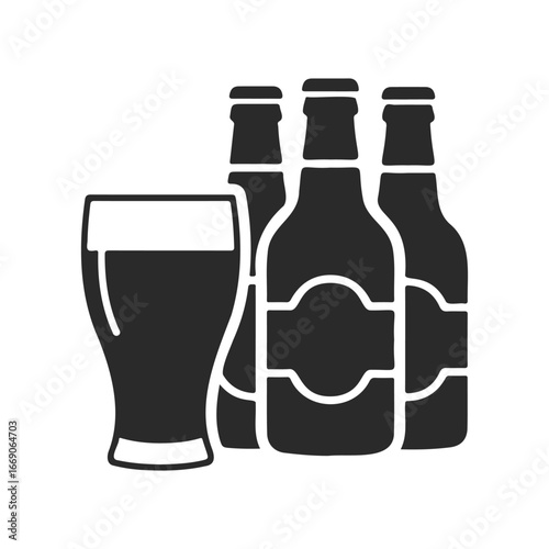 Silhouette of beer bottles and a pint glass icon