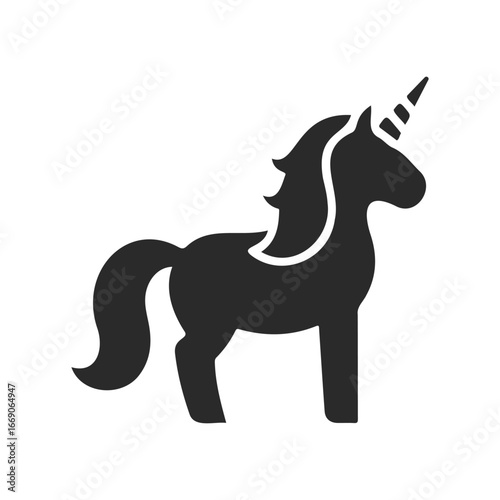 Silhouette of a magical unicorn icon illustration on white background