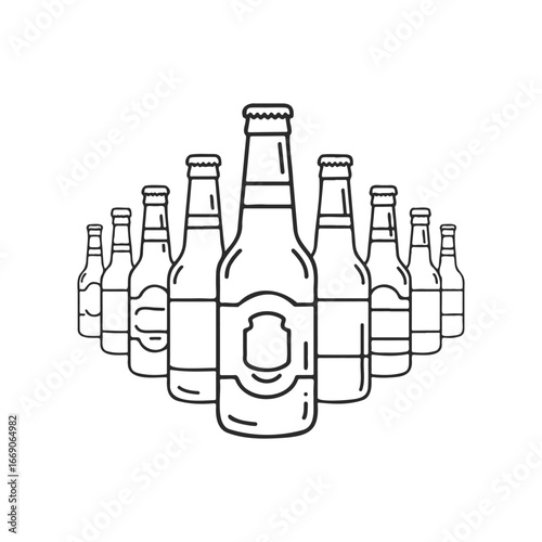 Lineup of beer bottles in black and white outline